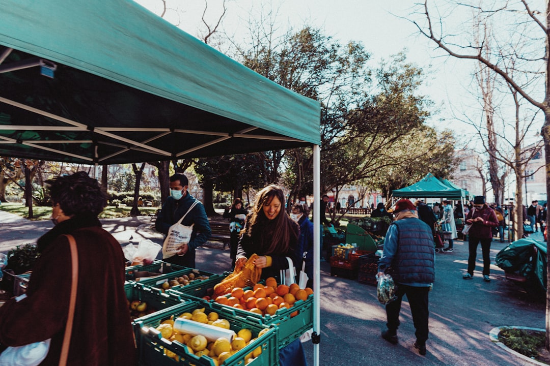 Fresh produce at an outdoor farmers market stand